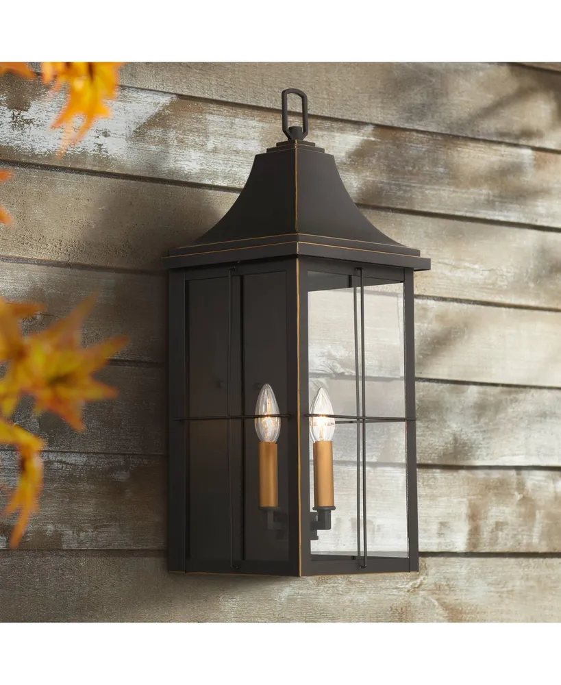 Sunderland Rustic Industrial Outdoor Wall Light Fixture Black Warm Gold 4