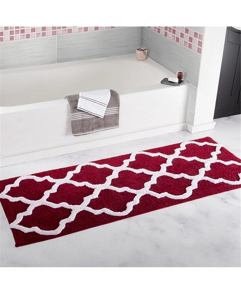 Lavish Home 24 x 60 in. 100 Percent Cotton Trellis Bathroom Mat - Burgundy