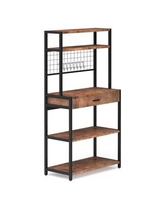 Tribe signs Kitchen Bakers Rack with Drawer, 5-tier Kitchen Utility Storage Shelf with Hutch and 8 S-Hooks for Kitchen