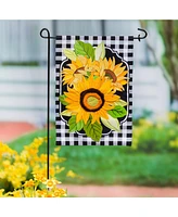 Evergreen Sunflowers and Checks Garden Linen Flag 12.5 x 18 Inches Indoor Outdoor Decor