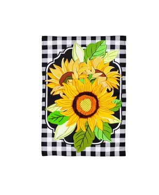 Evergreen Sunflowers and Checks Garden Linen Flag 12.5 x 18 Inches Indoor Outdoor Decor