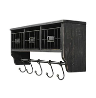 Rustic Coat Rack Wall Mounted Shelf With Hooks & Baskets, Entryway Organizer 5 And Cubbies