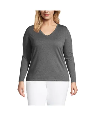 Lands' End Women's Plus Relaxed Supima Cotton Long Sleeve V-Neck T-Shirt