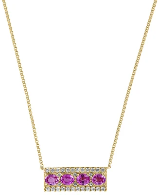 Effy Pink Sapphire (1-1/2 ct. t.w.), White (1/20 ct.t.w.) & Diamond (1/3 t.w.) Bar 18" Pendant Necklace 14k Gold (Also Blue Sapphir