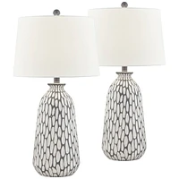 Carlton Modern Coastal Table Lamps 28 1/4" Tall Set of 2 Gray Wash Off White Fabric Tapered Drum Shade for Living Room Bedroom House Bedside Nightstan