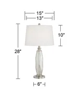 Carol Modern Table Lamps 28" Tall Set of 2 Mercury Glass Silver White Fabric Tapered Drum Shade for Bedroom Living Room House Home Bedside Nightstand