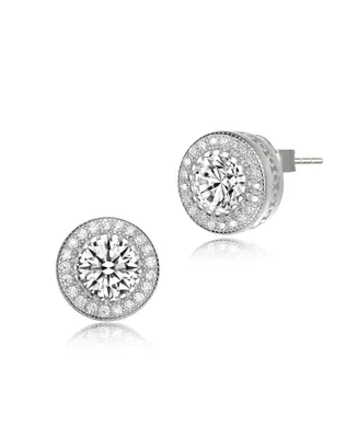 Classy Cubic Zirconia Round Halo Stud Earrings