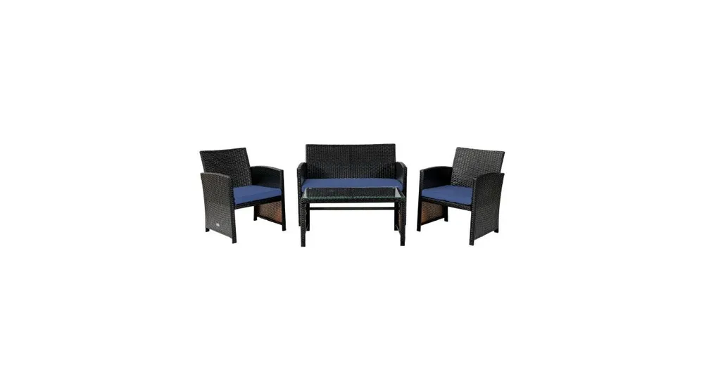 4 Pieces Patio Rattan Cushioned Furniture Set