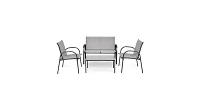 4 Pieces Patio Furniture Set with Glass Top Coffee Table