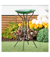 Evergreen Metal Bird Bath Stand, Hourglass Shape