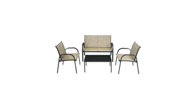 4 Pieces Patio Furniture Set with Glass Top Coffee Table