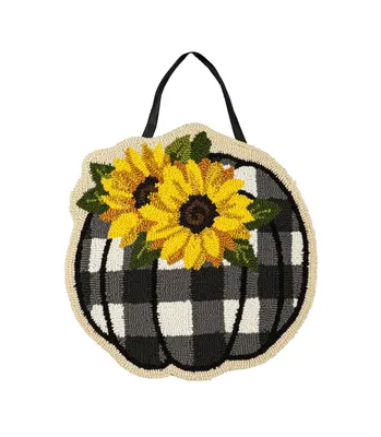 Check Pumpkin and Sunflowers Hooked Door Decor