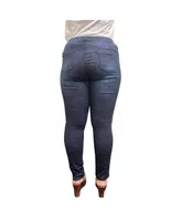 Women's Curvy Fit Stretch Denim Blasted Daisy Printed Mid-Rise Skinny Jeans