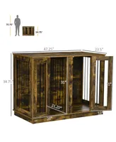 PawHut Large Furniture Style Dog Crate with Removable Panel Rustic Brown