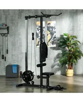 Soozier Cable Machine Lat Pull Down Machines with Flip-Up Footplate, Black