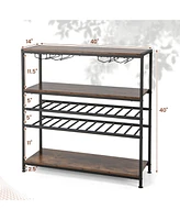 Sugift 5-tier Wine Rack Table with Glasses Holder