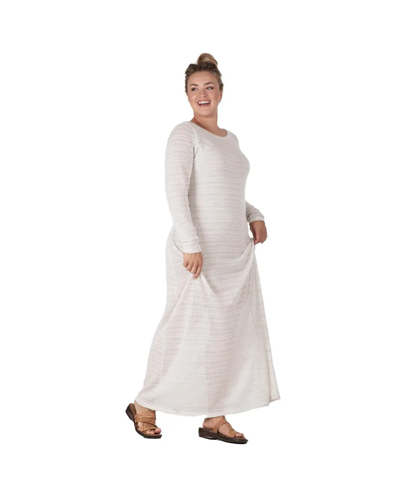 Women's Plus Knit Crochet Boat Neck Maxi Dress - Off