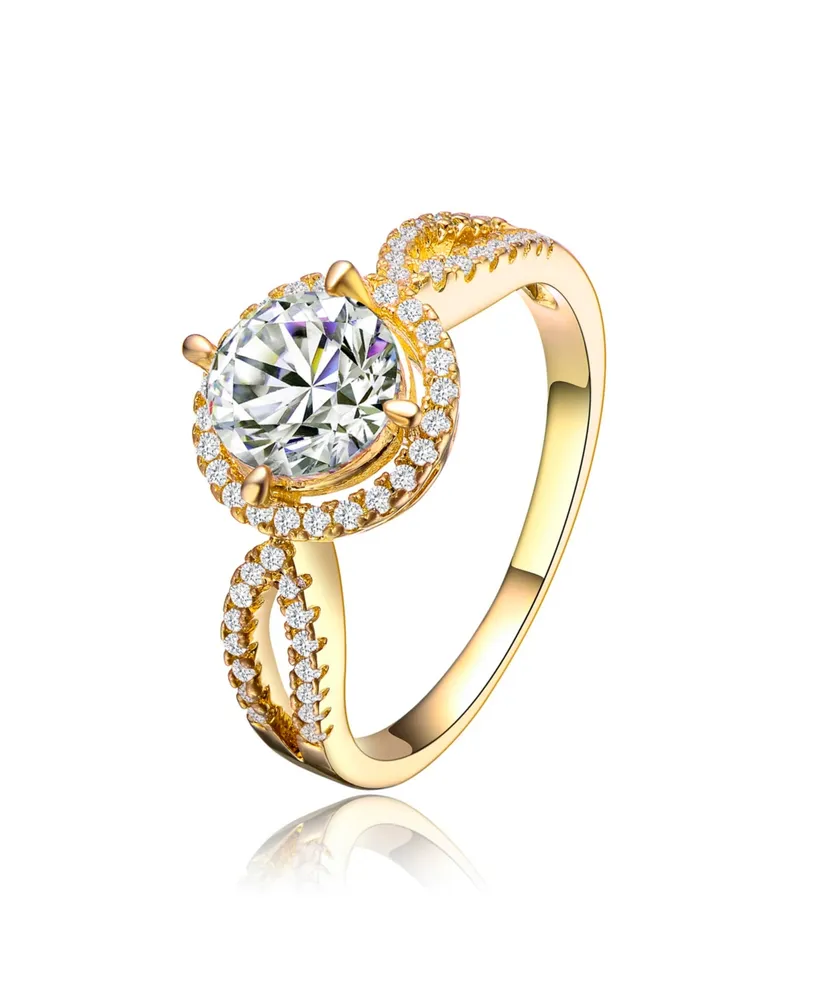 Sterling Silver 14K Gold Plated Cubic Zirconia Bold Statement Ring