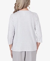 Alfred Dunner Women's Charleston Striped Embroidered Top