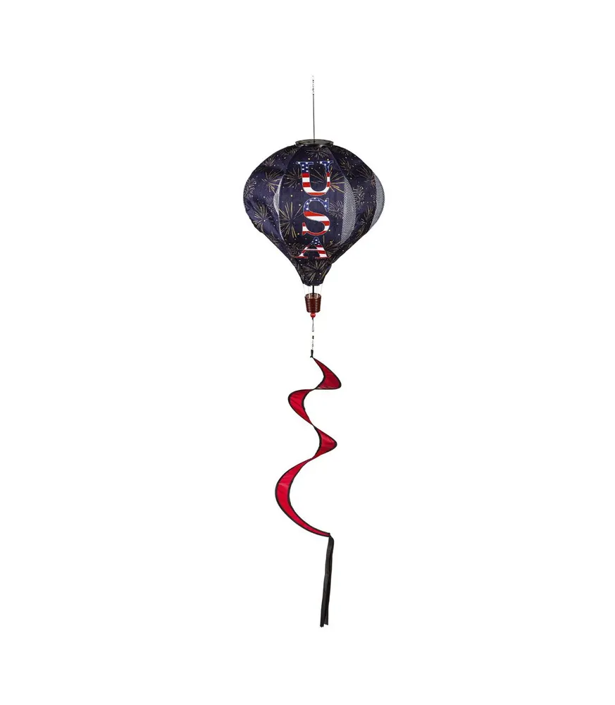 God Bless the Usa Solar Lit Burlap Balloon Spinner