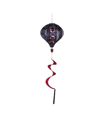 God Bless the Usa Solar Lit Burlap Balloon Spinner