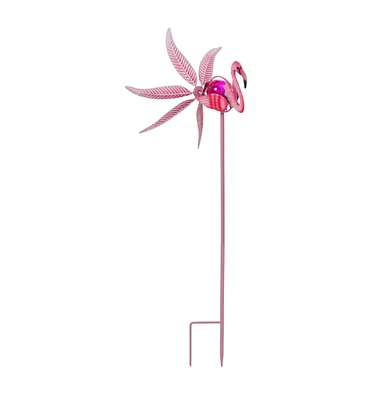 Evergreen 36"H Solar Flamingo Staked Wind Spinner