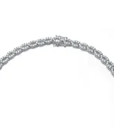 Sterling Silver White Gold Plated with Cubic Zirconia Open Halo Oval Link Eternity Tennis Necklace