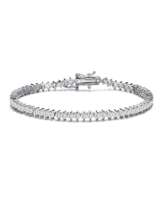 Sterling Silver White Gold Plated Clear Round Cubic Zirconia Tennis Bracelet
