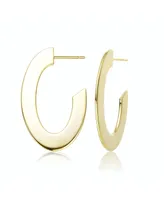 Stylish 14K Gold Plated Ribbed Narrow Open Circle Hoop Earrings