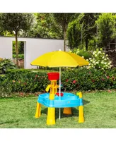 Qaba 2-in-1 Covered Sandbox Table with Umbrella for Outdoors and Indoors, 25-Piece Sand and Water Table for Toddlers, Little Kids Toys - Assorted Pre