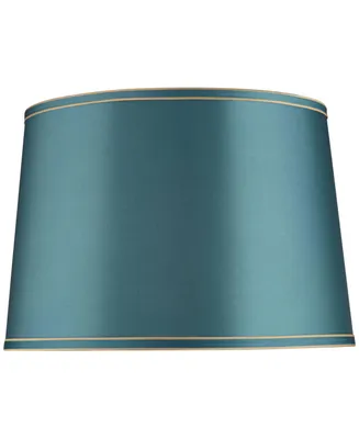 Soft Teal Medium Drum Lamp Shade with Gold Trim 14" Top x 16" Bottom x 11" High (Spider) Replacement with Harp and Finial - Springcrest