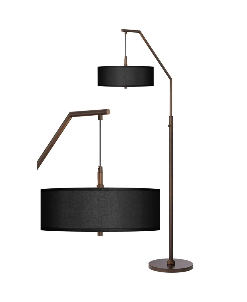 Modern Arc Floor Lamp Standing 71 1/2" Tall Oil Rubbed Bronze Metal Down bridge Black Faux Silk Drum Shade with Diffuser for Living Room Reading Bedro