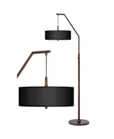 Modern Arc Floor Lamp Standing 71 1/2" Tall Oil Rubbed Bronze Metal Down bridge Black Faux Silk Drum Shade with Diffuser for Living Room Reading Bedro