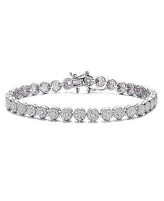 Sterling Silver White Gold Plated Cubic Zirconia Cluster Tennis Bracelet