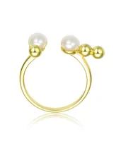 Sterling Silver with 14K Gold Plated and 5MM freshwater Pearls Modern Ring