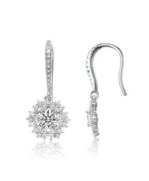 White Gold Plated with Cubic Zirconia Snowflake Cluster Drop Earrings with Wire Hooks