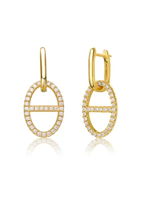 14K Gold Plated Cubic Zirconia with Hollow Circle Dangle Earrings