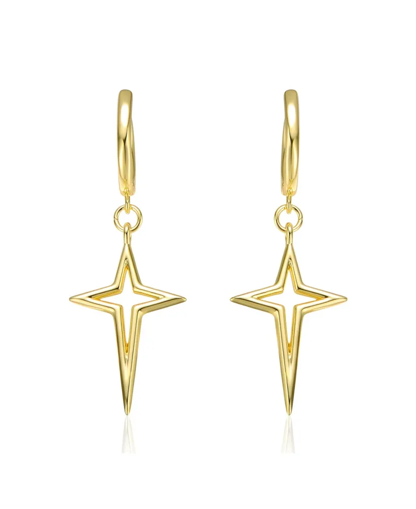 14k Yellow Gold Plated Star Dangle Earrings