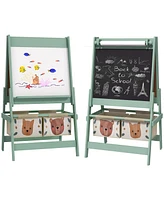 Qaba Art Easel for Kids with Paper Roll, Blackboard, Whiteboard, Storage