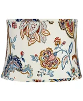 White with Paisley Print Medium Drum Lamp Shade 14" Top x 16" Bottom x 11.5" High (Spider) Replacement with Harp and Finial - Springcrest