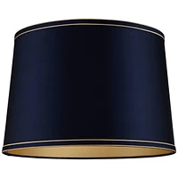 Navy Blue Medium Drum Lamp Shade with Navy and Gold Trim 14" Top x 16" Bottom x 11" High (Spider) Replacement with Harp and Finial - Spring crest