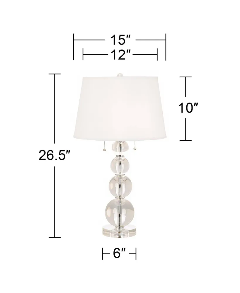 Modern Glam Table Lamp 26 1/2" High Stacked Clear Crystal Spheres Glass White Tapered Drum Shade Decor for Bedroom Living Room House Home Bedside Nigh