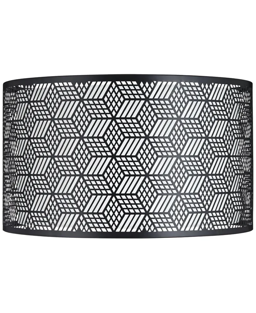 Black Finish Laser Cut Metal Large Drum Lamp Shade 17" Top x 17" Bottom x 10" High (Spider) Replacement with Harp - Spring crest