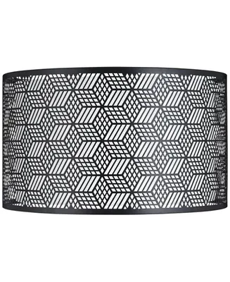 Black Finish Laser Cut Metal Large Drum Lamp Shade 17" Top x 17" Bottom x 10" High (Spider) Replacement with Harp - Spring crest