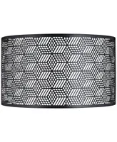 Black Finish Laser Cut Metal Large Drum Lamp Shade 17" Top x 17" Bottom x 10" High (Spider) Replacement with Harp - Spring crest