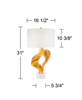 Hera Modern Glam Luxury Table Lamp Decor 31" Tall Sculptural Gold Leaf White Fabric Drum Shade Marble Base for Living Room Bedroom House Bedside Night
