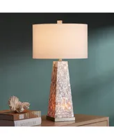 Lorin Modern Coastal Modern Table Lamp with Nightlight 29" Tall Pearl Tile Square Tapered Base Drum Shade Decor for Living Room Bedroom House Bedside