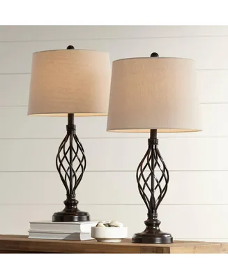 Annie Traditional Rustic Farmhouse Table Lamps 28" Tall Full Size Set of 2 Bronze Iron Scroll Tapered Cream Drum Shade for Living Room Bedroom House B