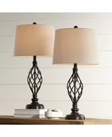 Annie Traditional Rustic Farmhouse Table Lamps 28" Tall Full Size Set of 2 Bronze Iron Scroll Tapered Cream Drum Shade for Living Room Bedroom House B