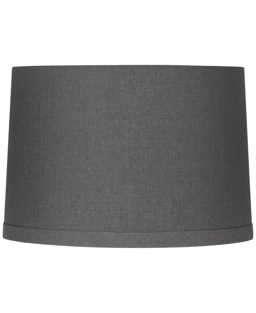 Gray Linen Medium Drum Lamp Shade 15" Top x 16" Bottom x 11" High x 11" Slant (Spider) Replacement with Harp and Finial - Spring crest